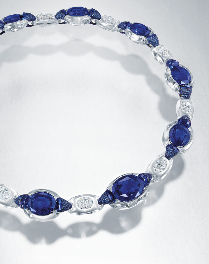 Ceylon Sapphire and Diamond Rivere necklace by Edmond Chin for Etcetera