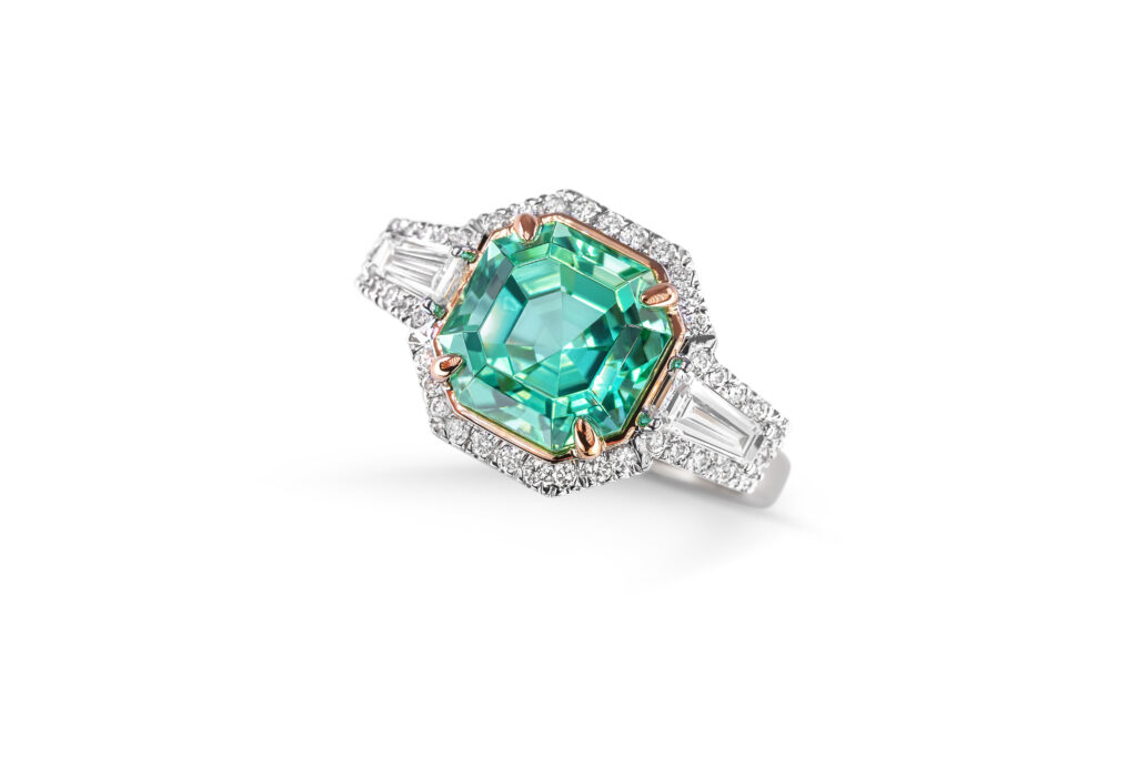 Mint Tourmaline and diamond ring by Madly Gems